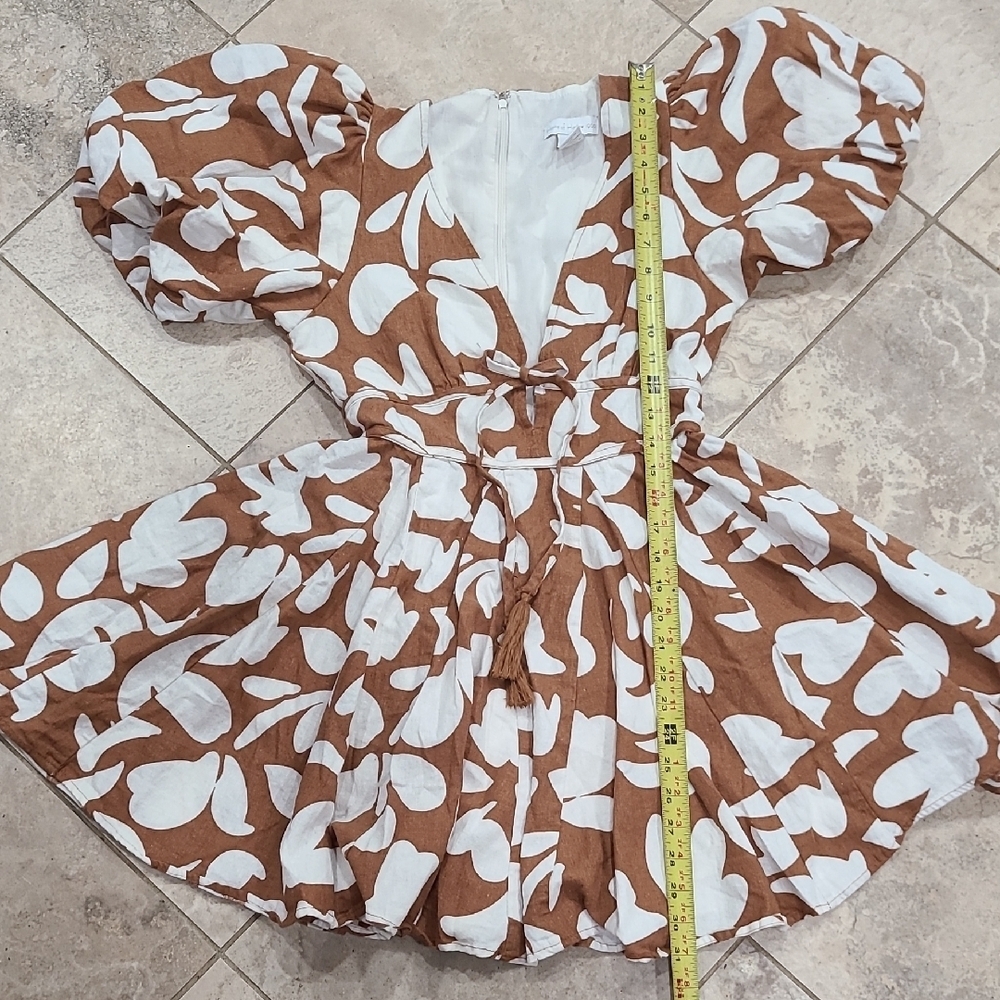 House of Harlow 1960 Brown & White Floral Puff-Sleeve Dress for Women - Picture 13 of 16